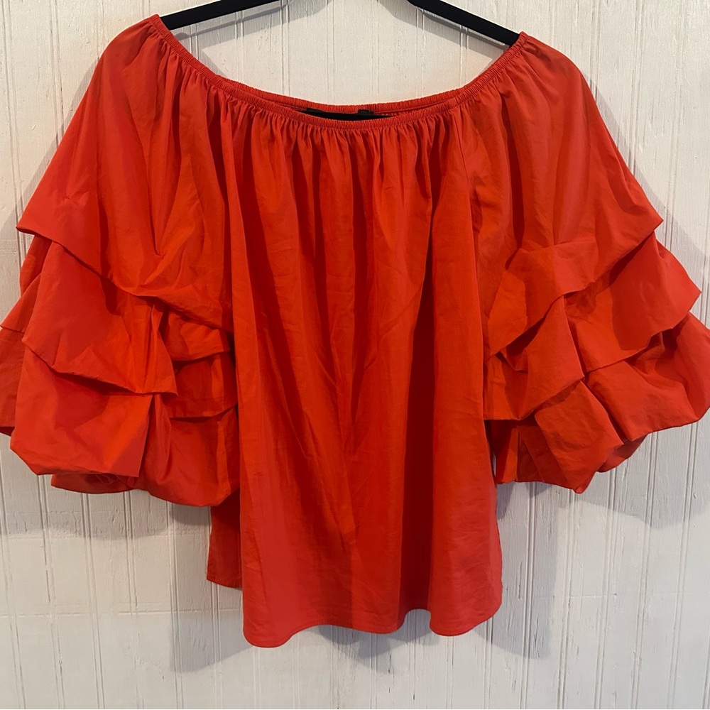 Zara Red Ruffle Off-Shoulder Blouse